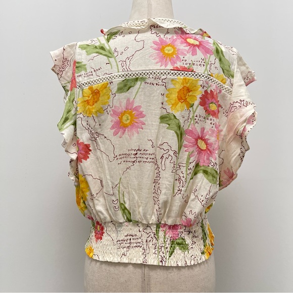 Calypso St. Barth Floral Wrap Ruffle Linen Blend Natural Shirt Size Large - Picture 7 of 11